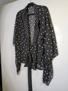 Syomirizwa Gupta Polka Dot Sheer Tie-Front Kimono Top Black/White Size L - Image 4