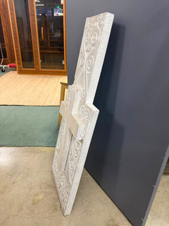 Hand-Carved Wooden Wall Cross Decorative Scrollwork 105cm - Image 4