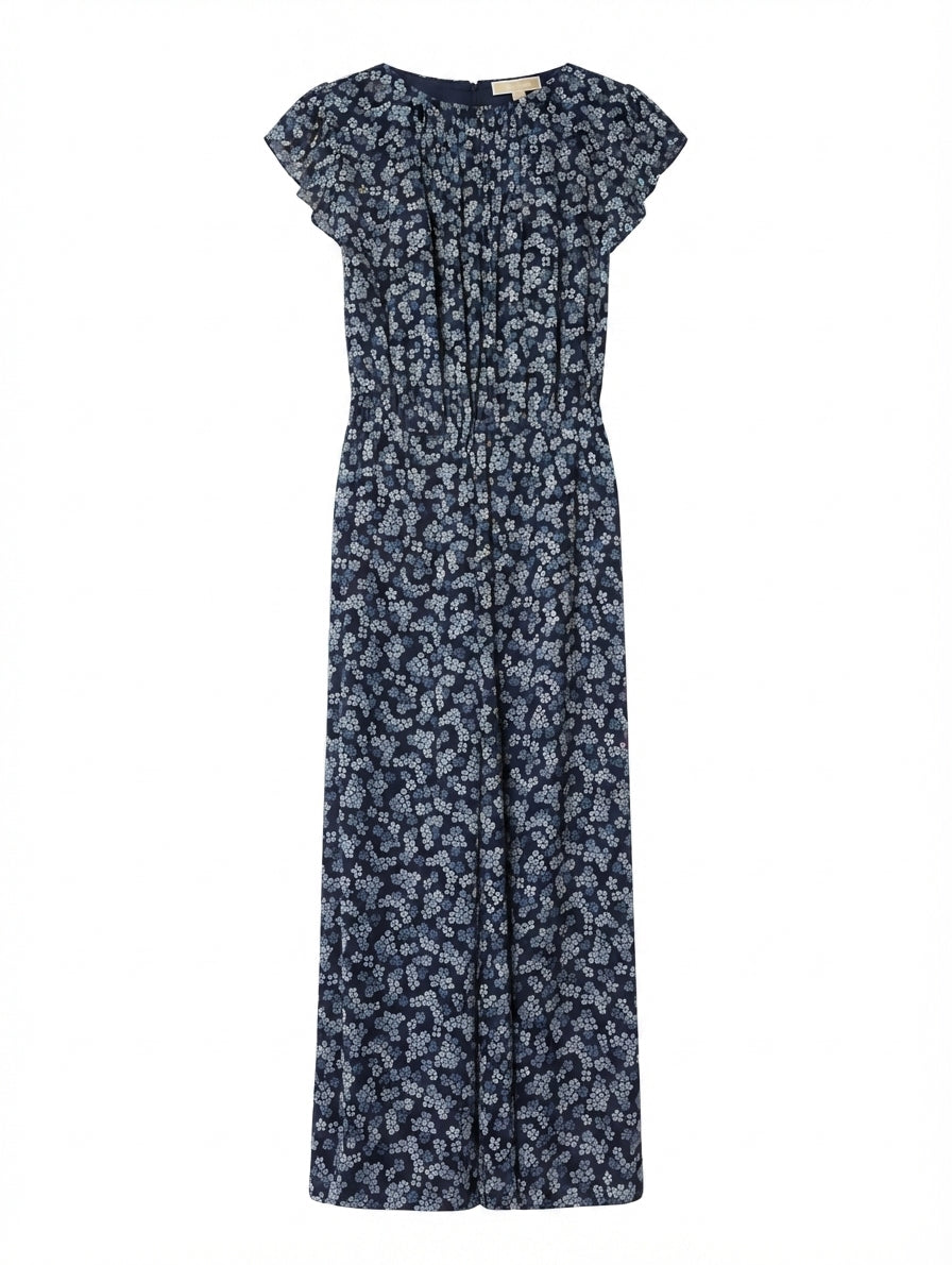 Michael Kors Blue Floral Print Flutter Sleeve Jumpsuit Size S - Image 1