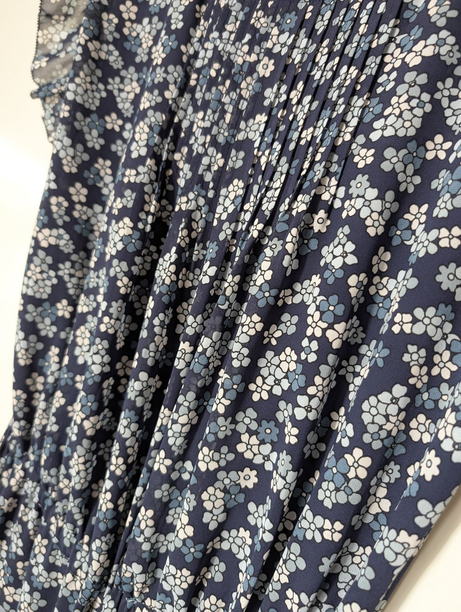 Michael Kors Blue Floral Print Flutter Sleeve Jumpsuit Size S - Image 2