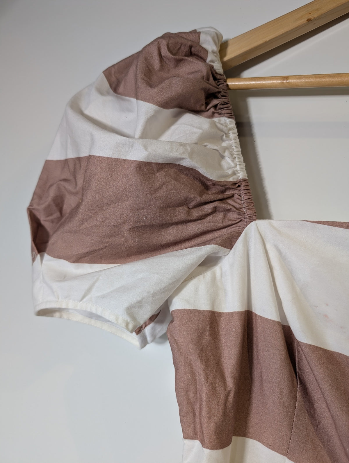 alice McCALL Striped Puff Sleeve Midi Dress White and Tan - Image 3
