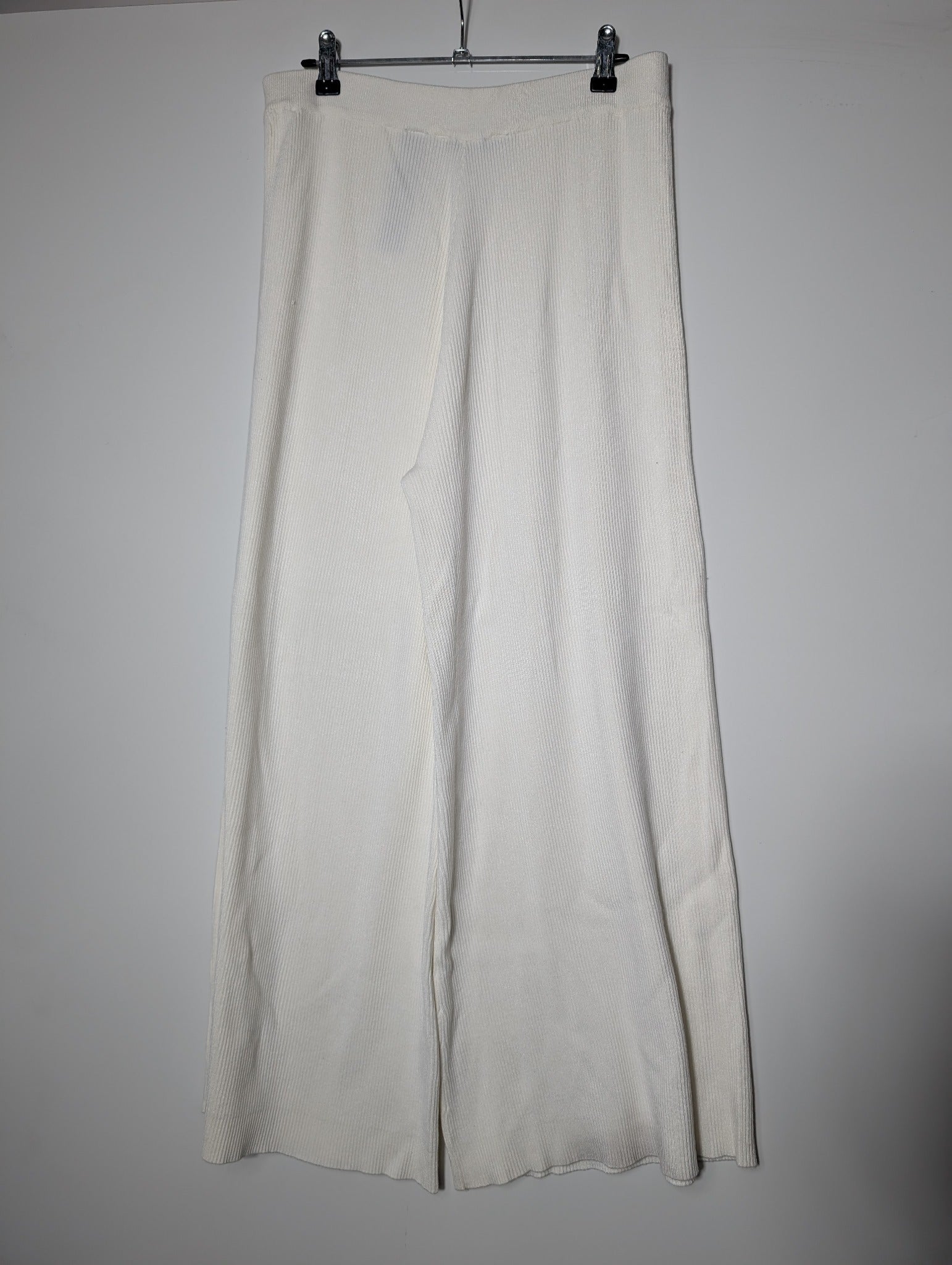 Zara Knit Ribbed Wide Leg Pants White Size M - Image 4