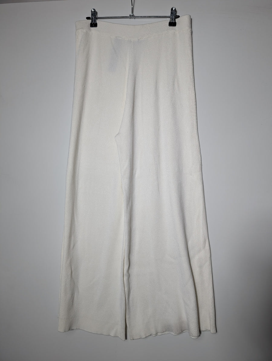 Zara Knit Ribbed Wide Leg Pants White Size M - Image 4