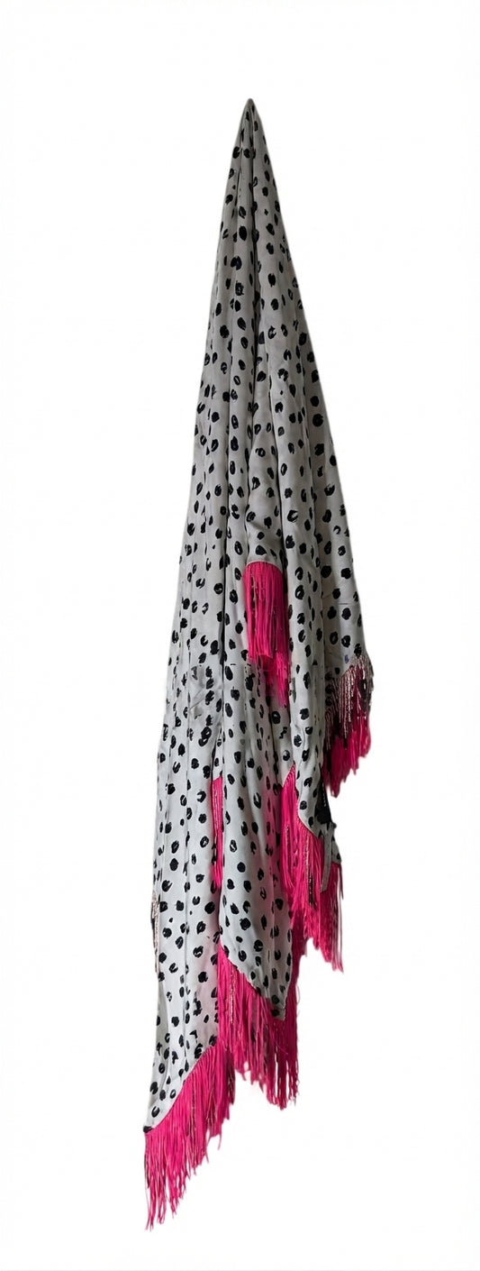 PROVA Silk Scarf Spotted Print with Beaded Fringe One Size - Image 1