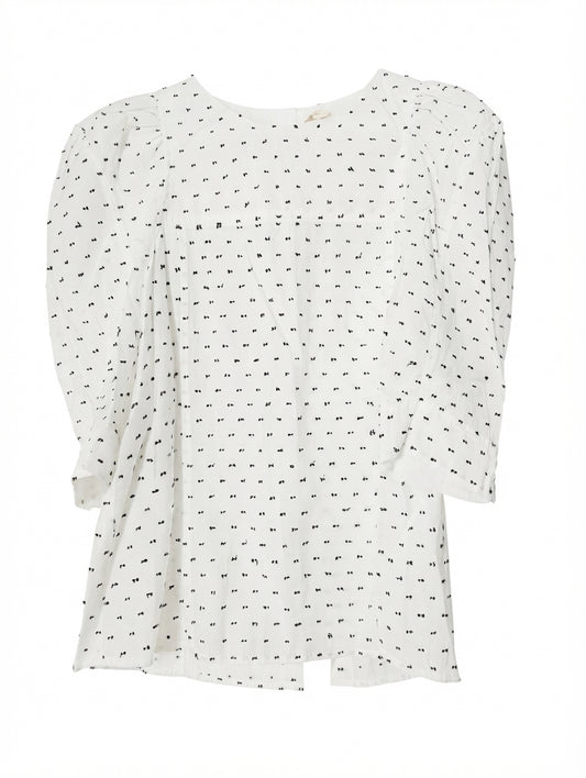 Rebecca Taylor White Blouse with Black Embroidered Bows Size 2 - Image 1