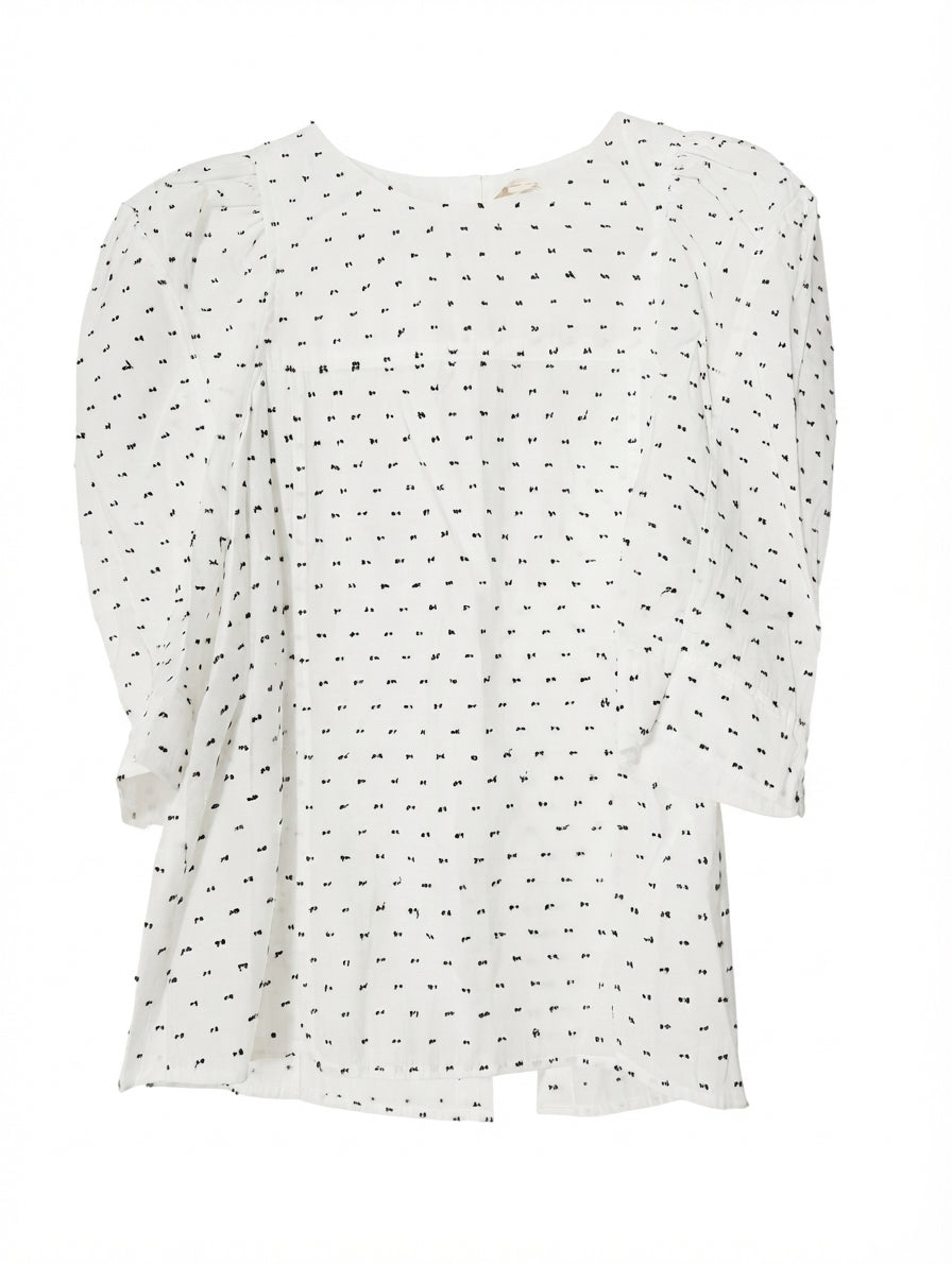 Rebecca Taylor White Blouse with Black Embroidered Bows Size 2 - Image 1