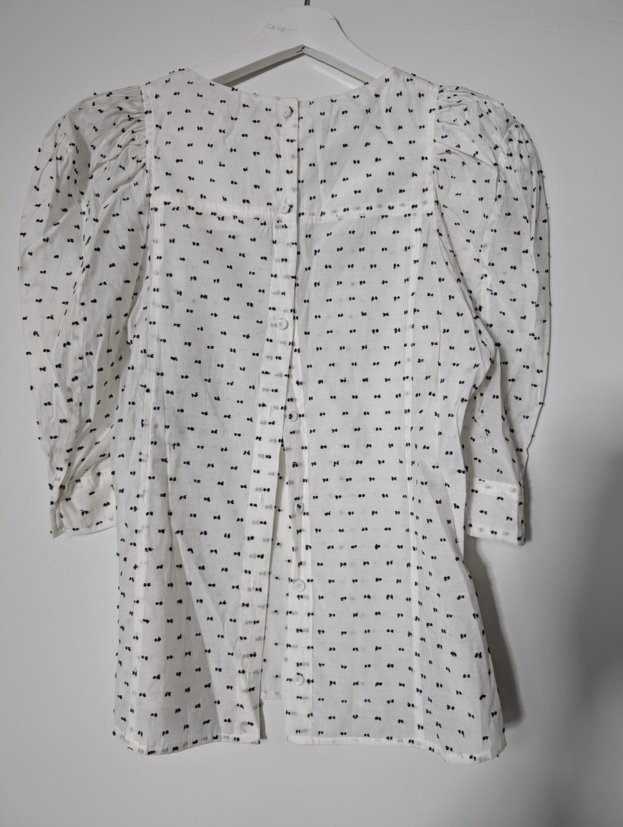 Rebecca Taylor White Blouse with Black Embroidered Bows Size 2 - Image 4