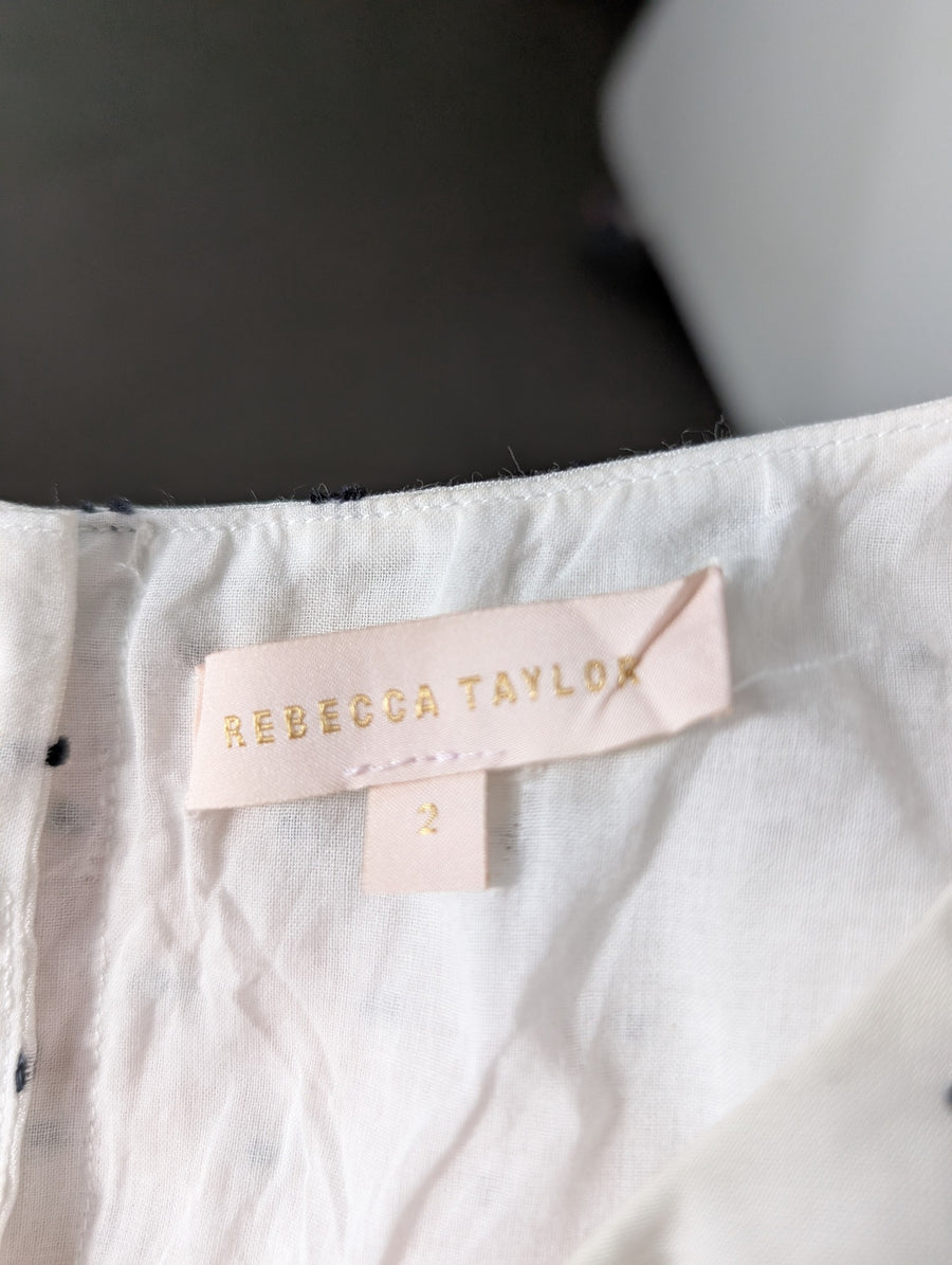 Rebecca Taylor White Blouse with Black Embroidered Bows Size 2 - Image 6