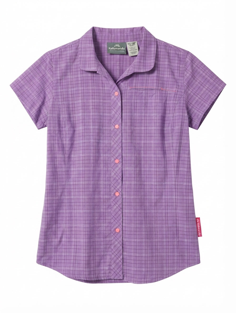 Kathmandu No Fly Zone Women's Short Sleeve Shirt Purple Plaid Size 12