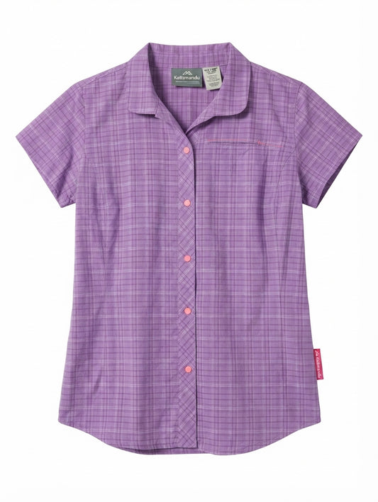 Kathmandu No Fly Zone Women's Short Sleeve Shirt Purple Plaid Size 12 - Image 1