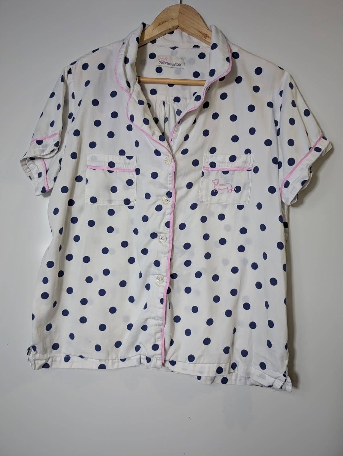 Peter Alexander Women's Polka Dot Pajama Set White & Navy Size M - Image 9