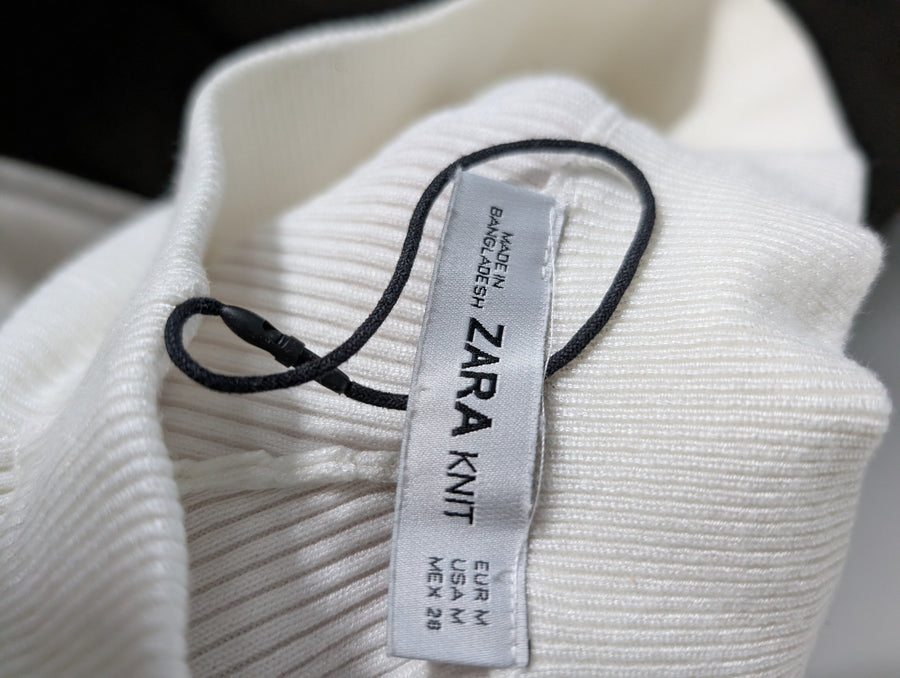 Zara Knit Ribbed Wide Leg Pants White Size M - Image 5