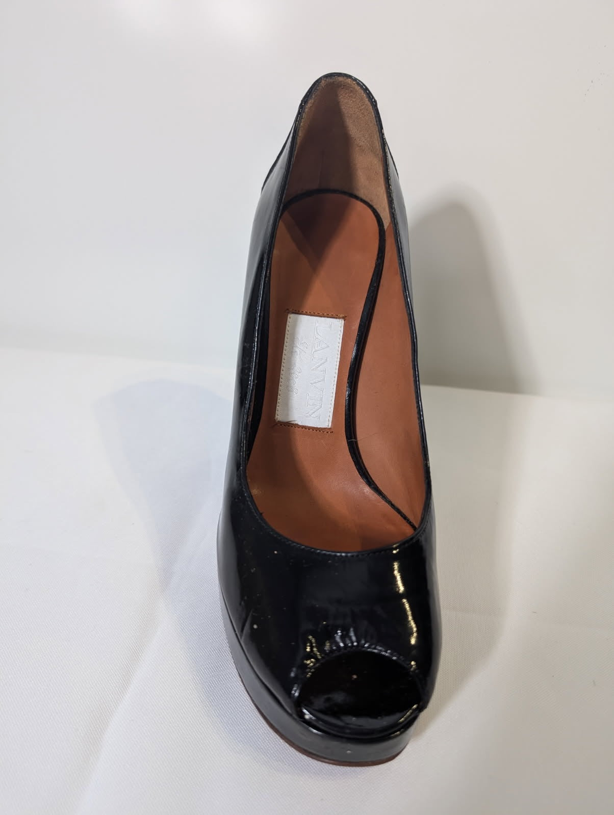 Lanvin Black Patent Leather Peep Toe Platform Pumps - Image 5