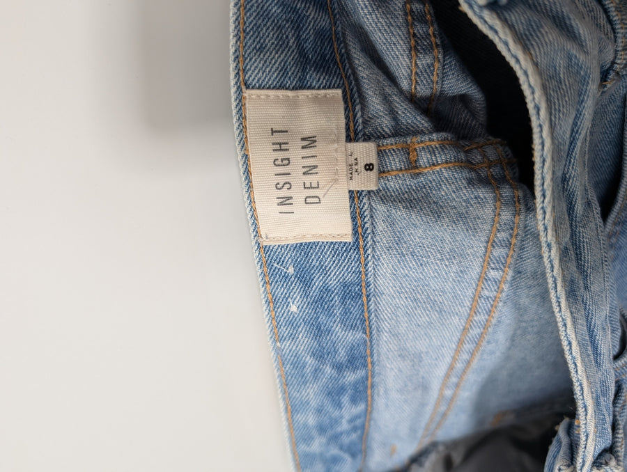 Insight Denim Mini Skirt Blue Raw Hem Size 8 - Image 6