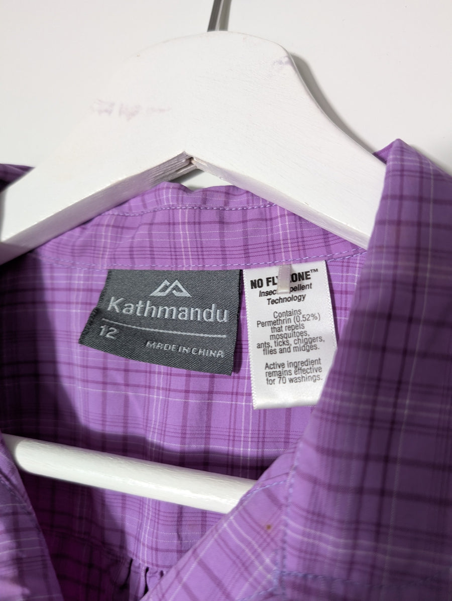 Kathmandu No Fly Zone Women's Short Sleeve Shirt Purple Plaid Size 12 - Image 2
