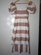 alice McCALL Striped Puff Sleeve Midi Dress White and Tan - Image 5