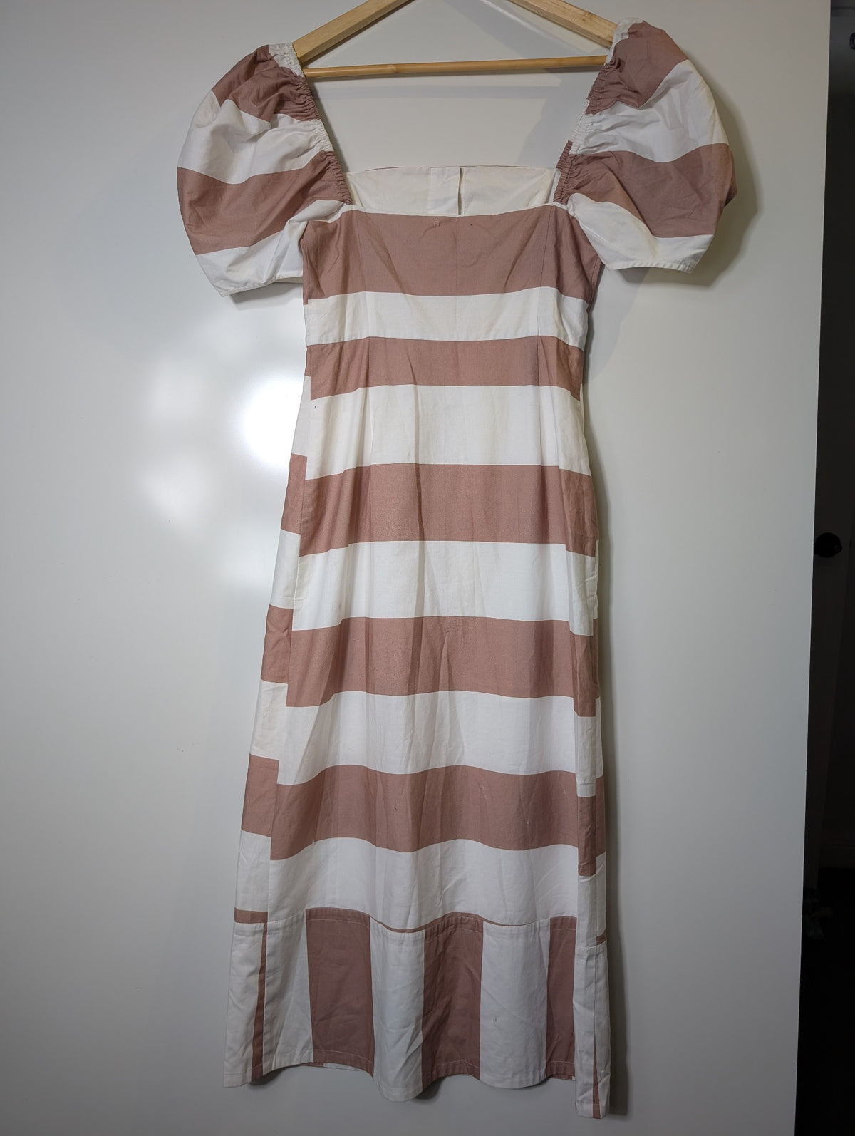 alice McCALL Striped Puff Sleeve Midi Dress White and Tan - Image 5