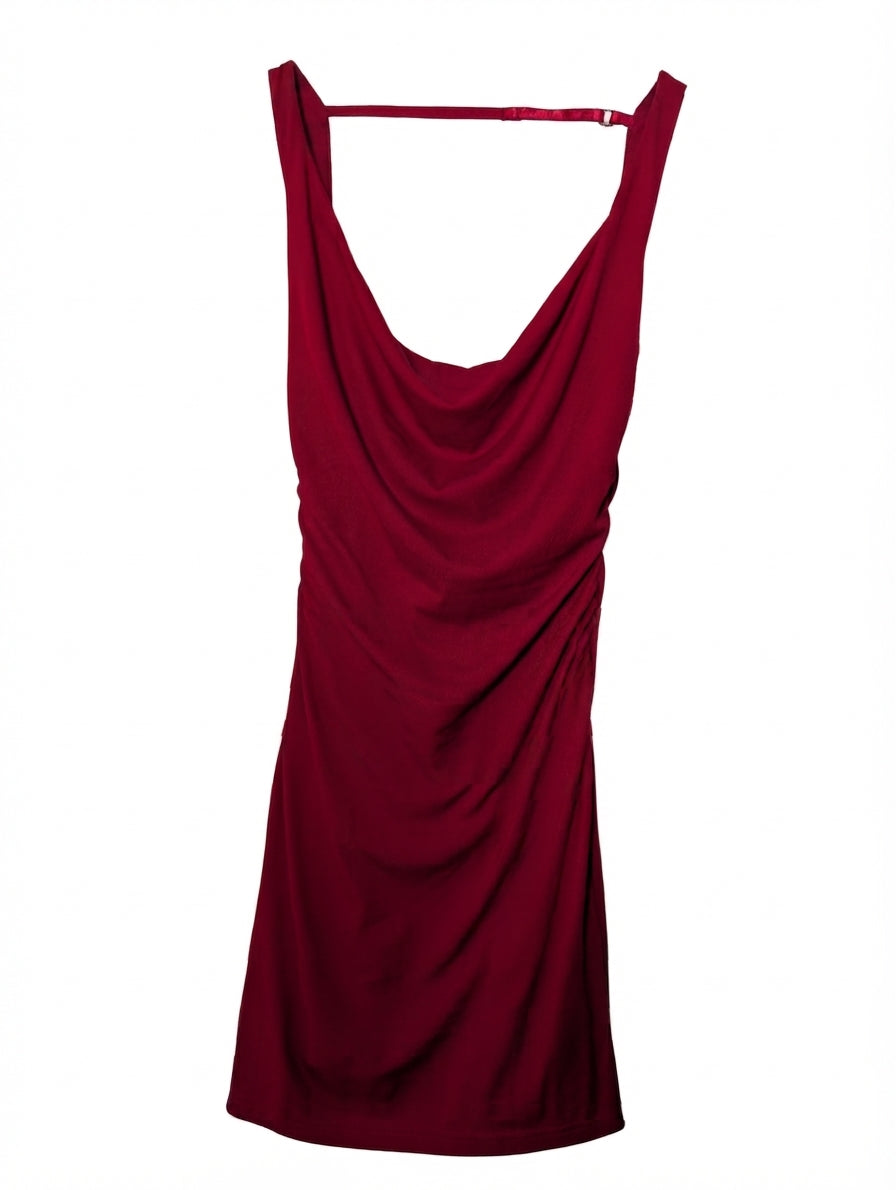 Ownley Marion Mini Dress Red Cowl Neck Ruched XS - Image 1