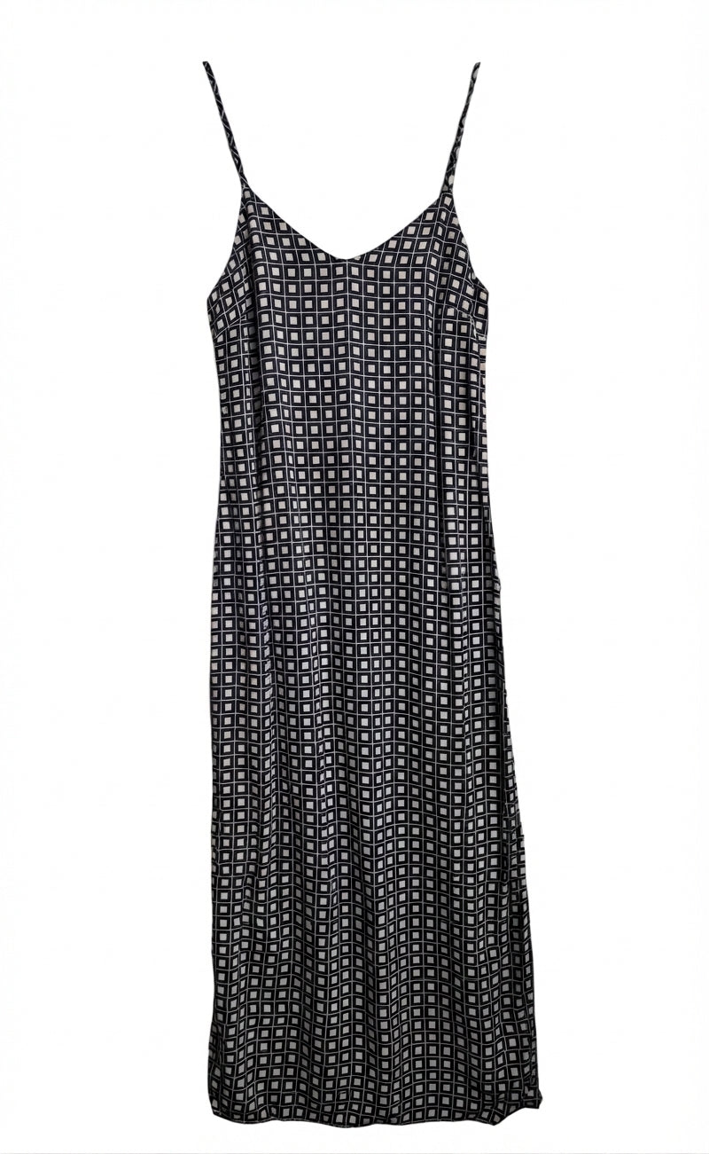 Unison Geometric Print Midi Slip Dress Navy and White Women's Size 6 - Image 1