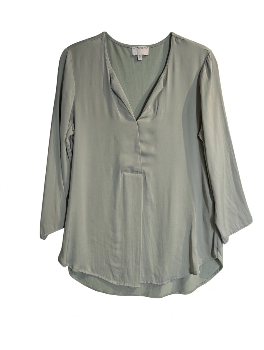Witchery Women's V-Neck Long Sleeve Satin Blouse Sage Green XS - Image 1