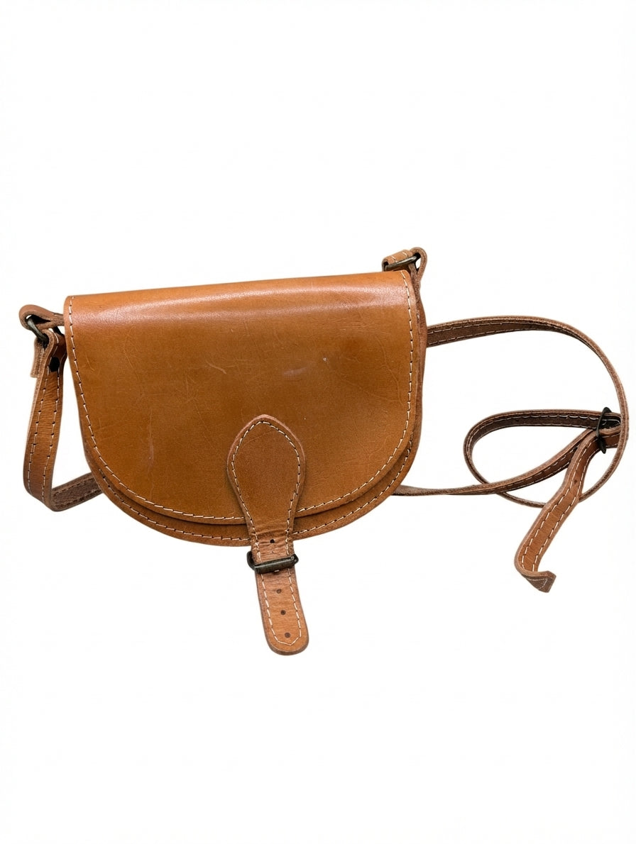 Vintage Style Leather Saddle Crossbody Bag Tan - Image 1
