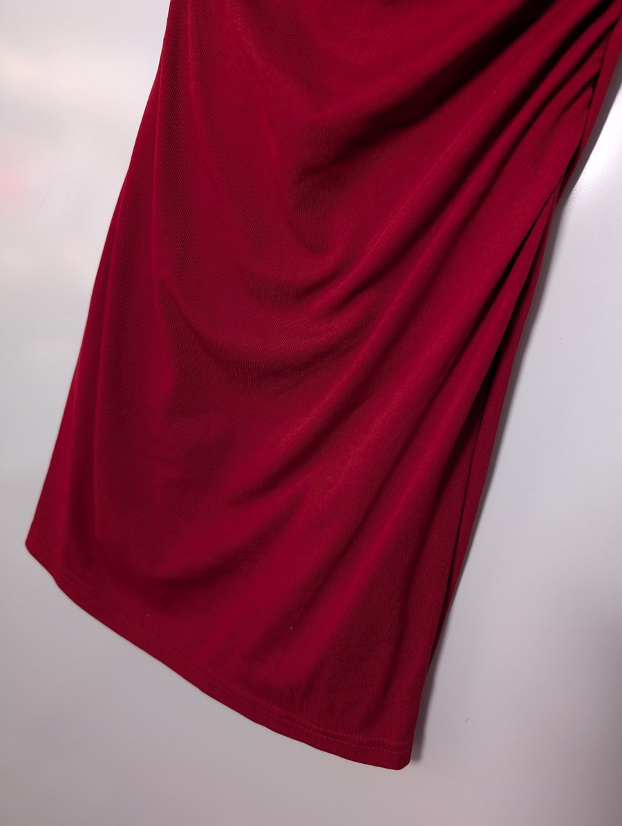 Ownley Marion Mini Dress Red Cowl Neck Ruched XS - Image 3