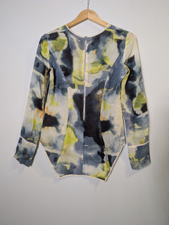 Rachel Gilbert Abstract Print Silk Long Sleeve Bodysuit Size 1 - Image 2