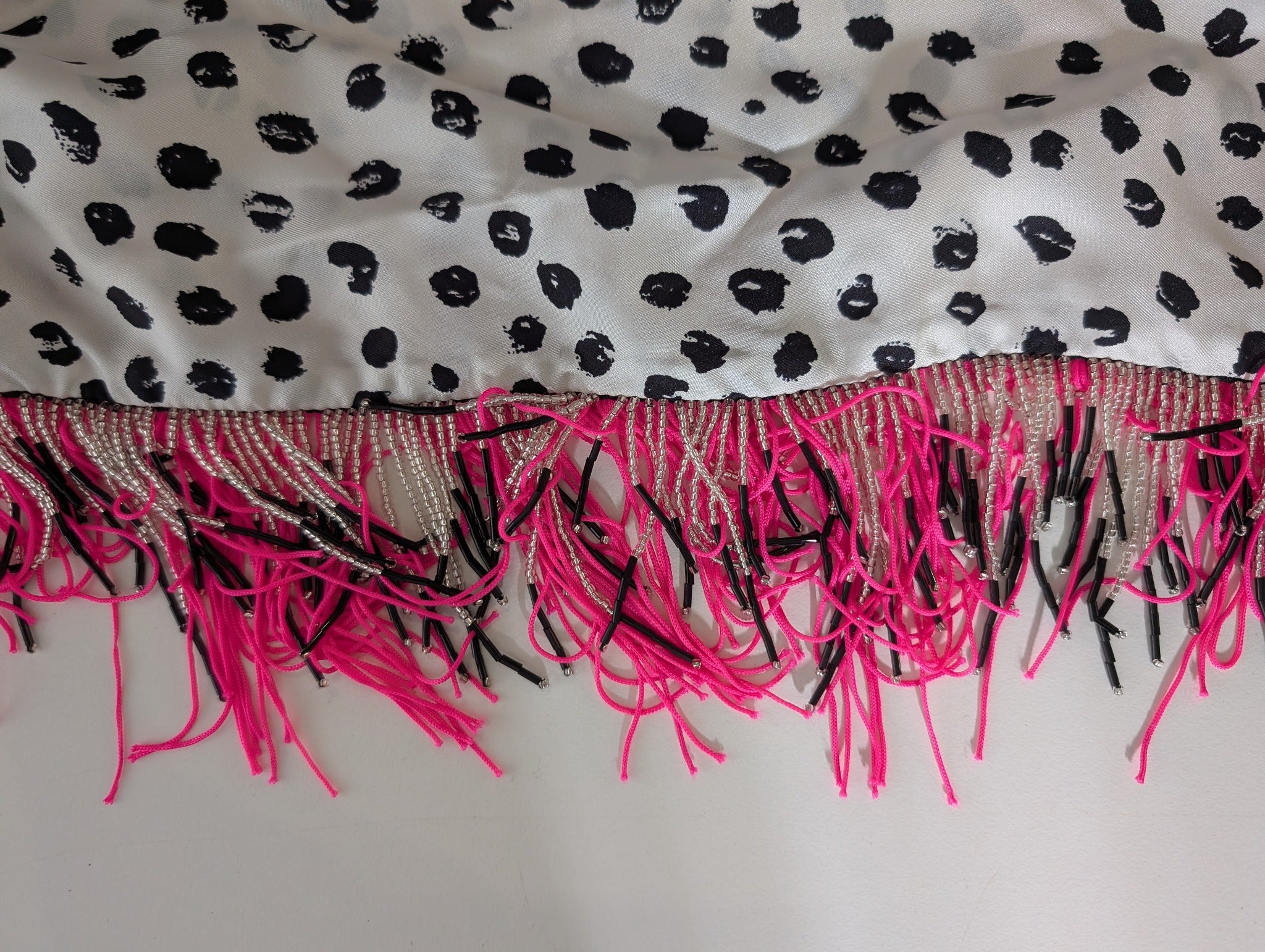 PROVA Silk Scarf Spotted Print with Beaded Fringe One Size - Image 5