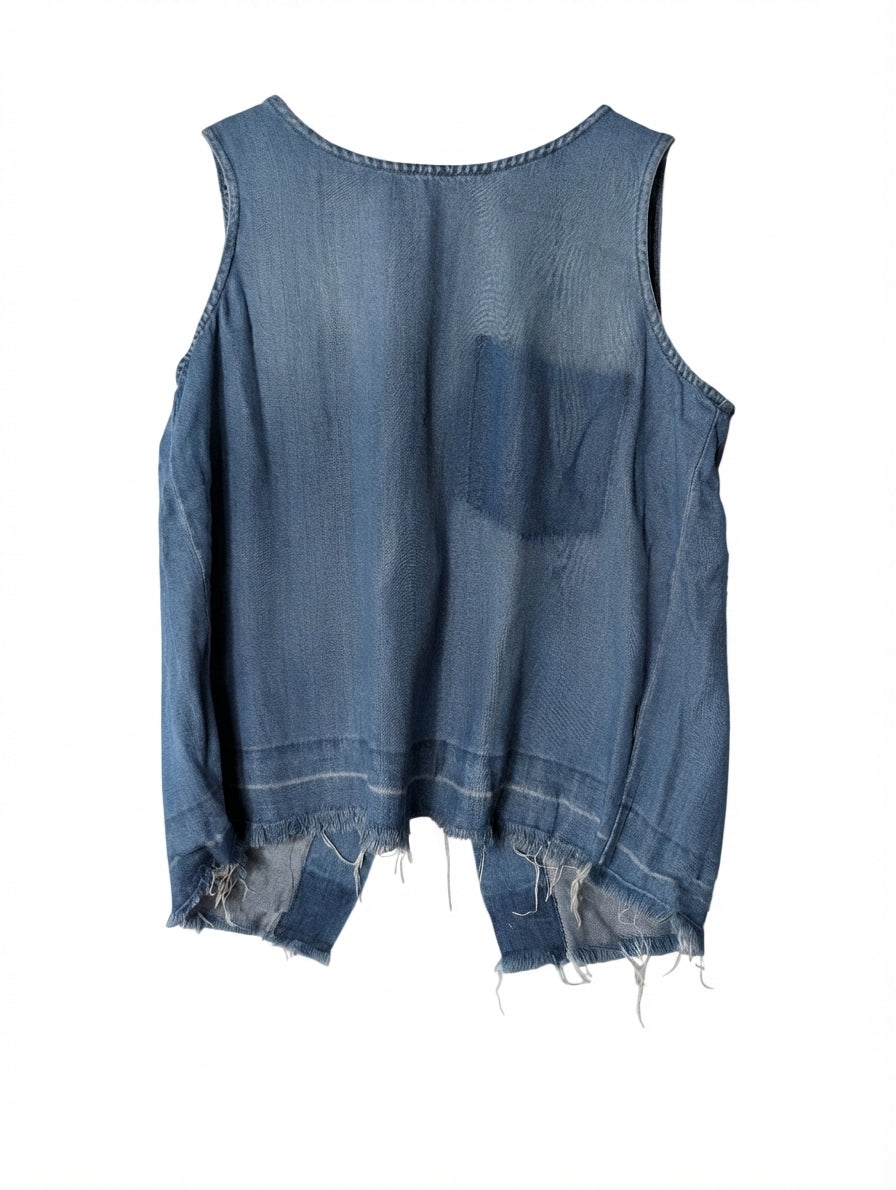 Cloth & Stone Denim Tank Top Raw Hem Split Back Women's S - Image 1