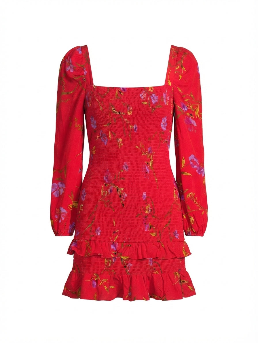 Lovers + FRIENDS Floral Smocked Mini Dress Red Women's XS - Image 1