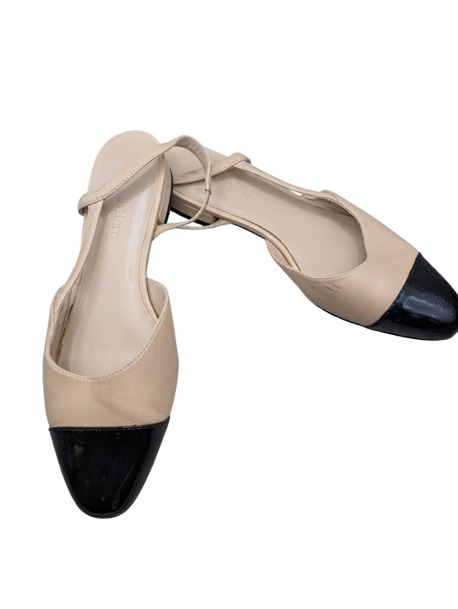 Ross & Here Cap-Toe Slingback Flats Beige and Black Size 9 - Image 1
