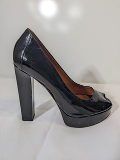 Lanvin Patent Leather Peep Toe Platform Pumps Black Size 39 - Image 5