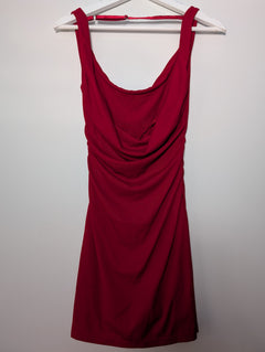 Ownley Marion Mini Dress Red Cowl Neck Ruched XS - Image 4