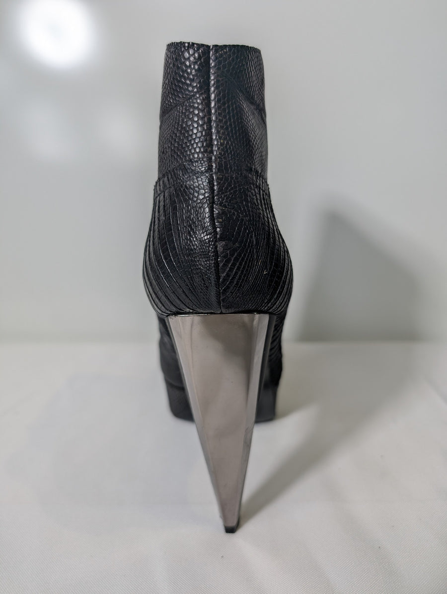 Lanvin Lizard-Embossed Leather Metal-Toe Ankle Boots Black Size 38 - Image 3