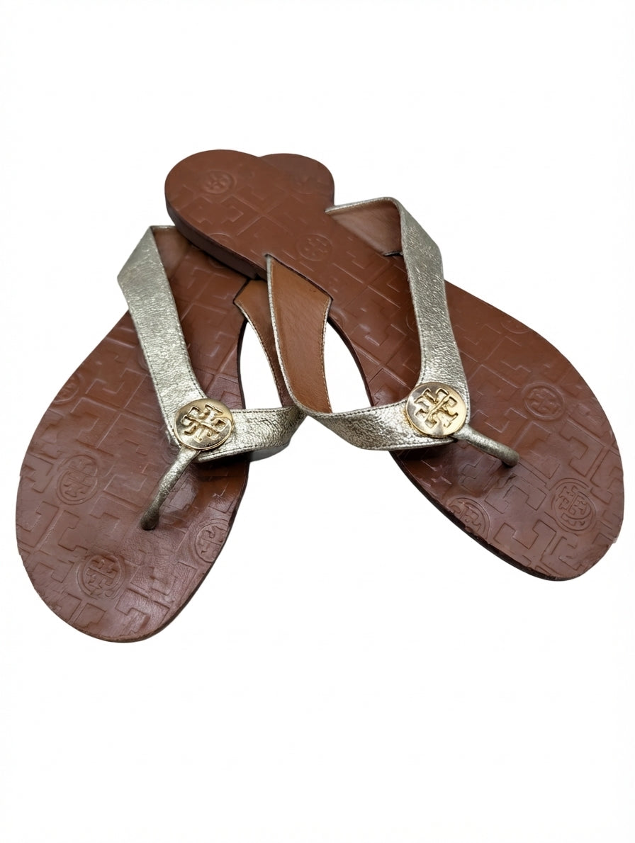 Tory Burch Miller Sandals Gold and Tan Leather US 9M - Image 1