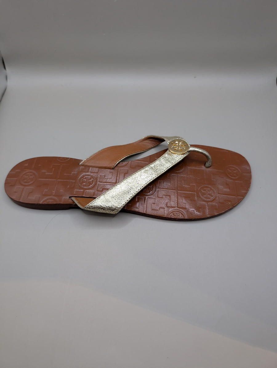 Tory Burch Miller Sandals Gold and Tan Leather US 9M - Image 2