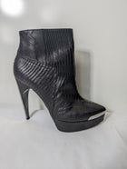 Lanvin Lizard-Embossed Leather Metal-Toe Ankle Boots Black Size 38 - Image 4