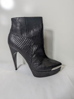Lanvin Lizard-Embossed Leather Metal-Toe Ankle Boots Black Size 38 - Image 4