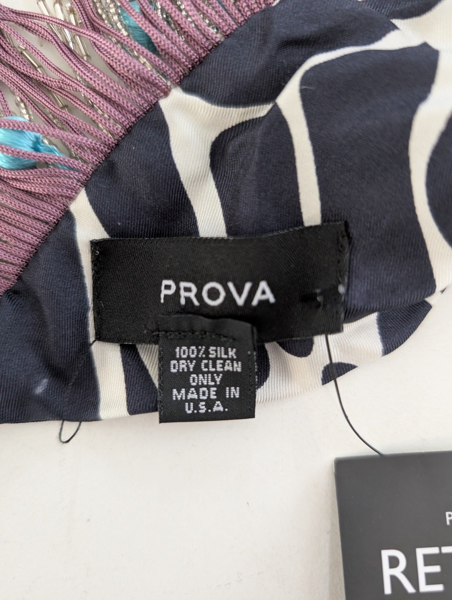 PROVA Silk Scarf Spotted Print with Beaded Fringe One Size - Image 7