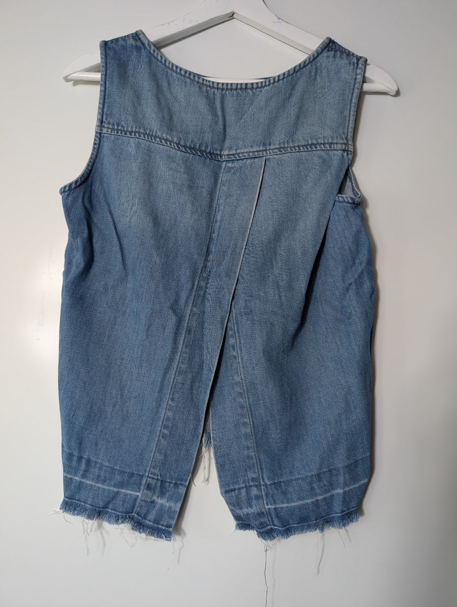 Cloth & Stone Denim Tank Top Raw Hem Split Back Women's S - Image 3