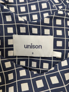 Unison Geometric Print Midi Slip Dress Navy and White Women's Size 6 - Image 4