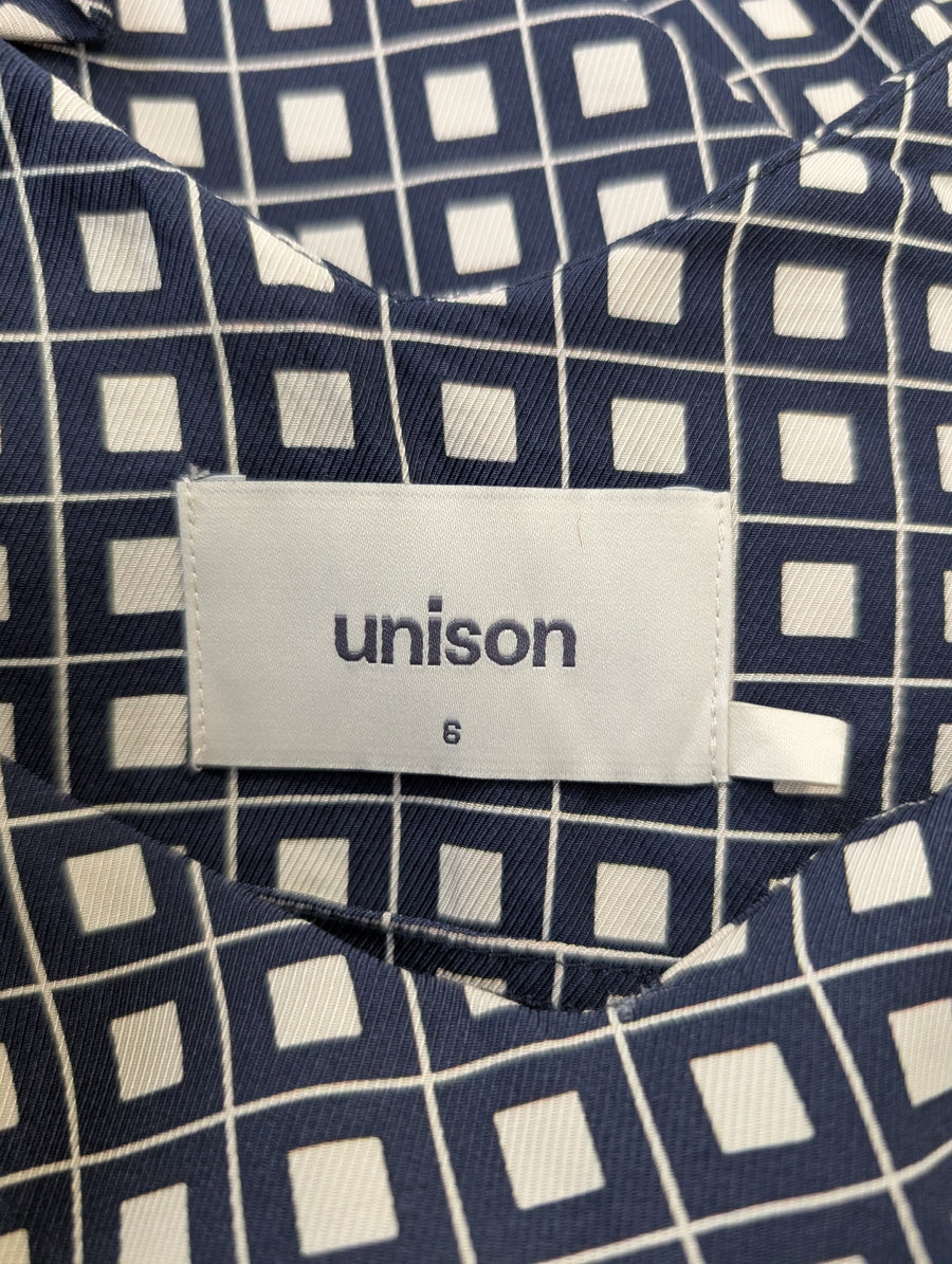 Unison Geometric Print Midi Slip Dress Navy and White Women's Size 6 - Image 4