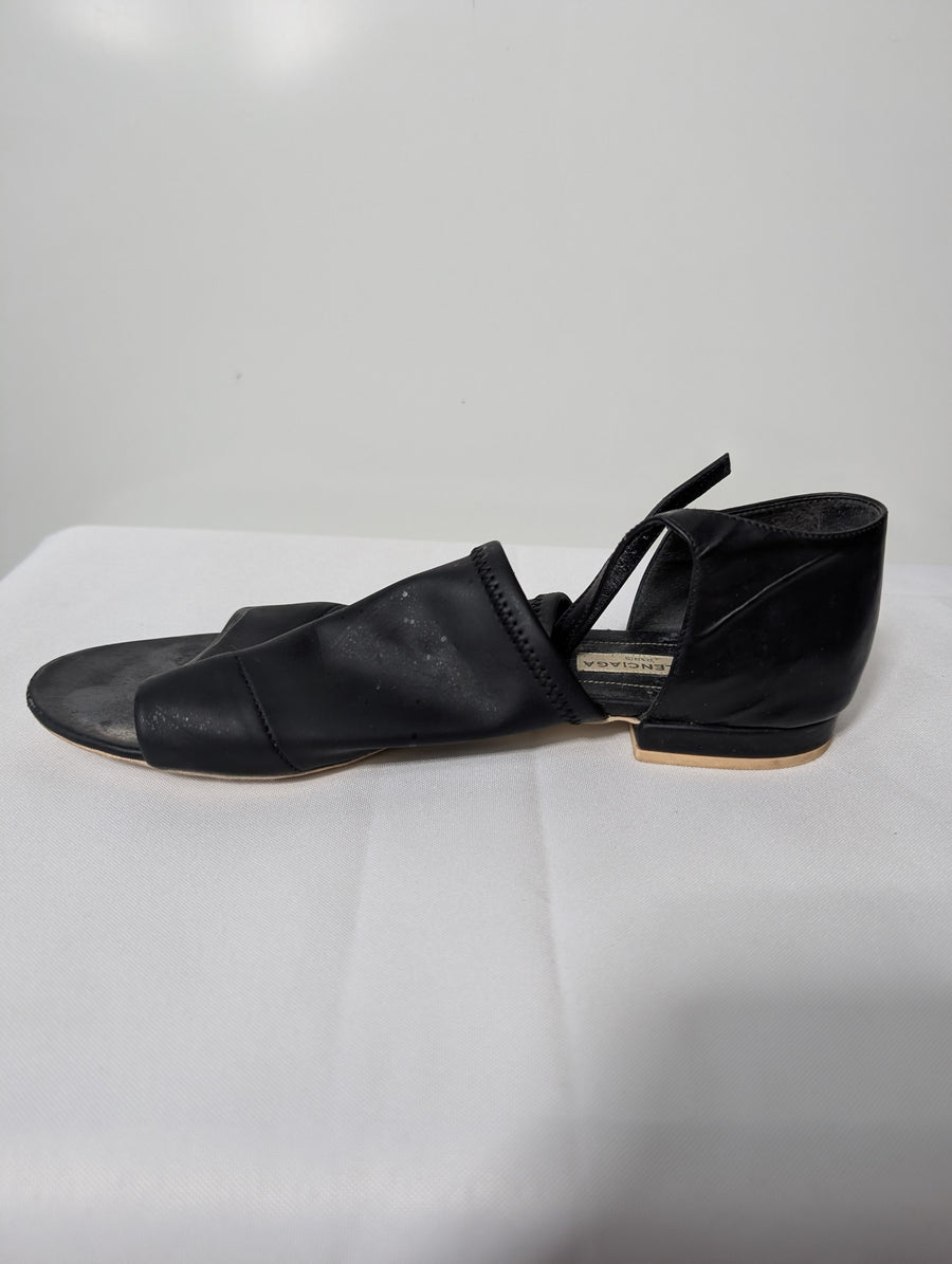 Balenciaga Black Leather Ankle Strap Flat Sandals EU 38 - Image 5