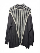 Vivian Chan Shaw Mock Neck Striped Knit Sweater Black Grey - Image 1