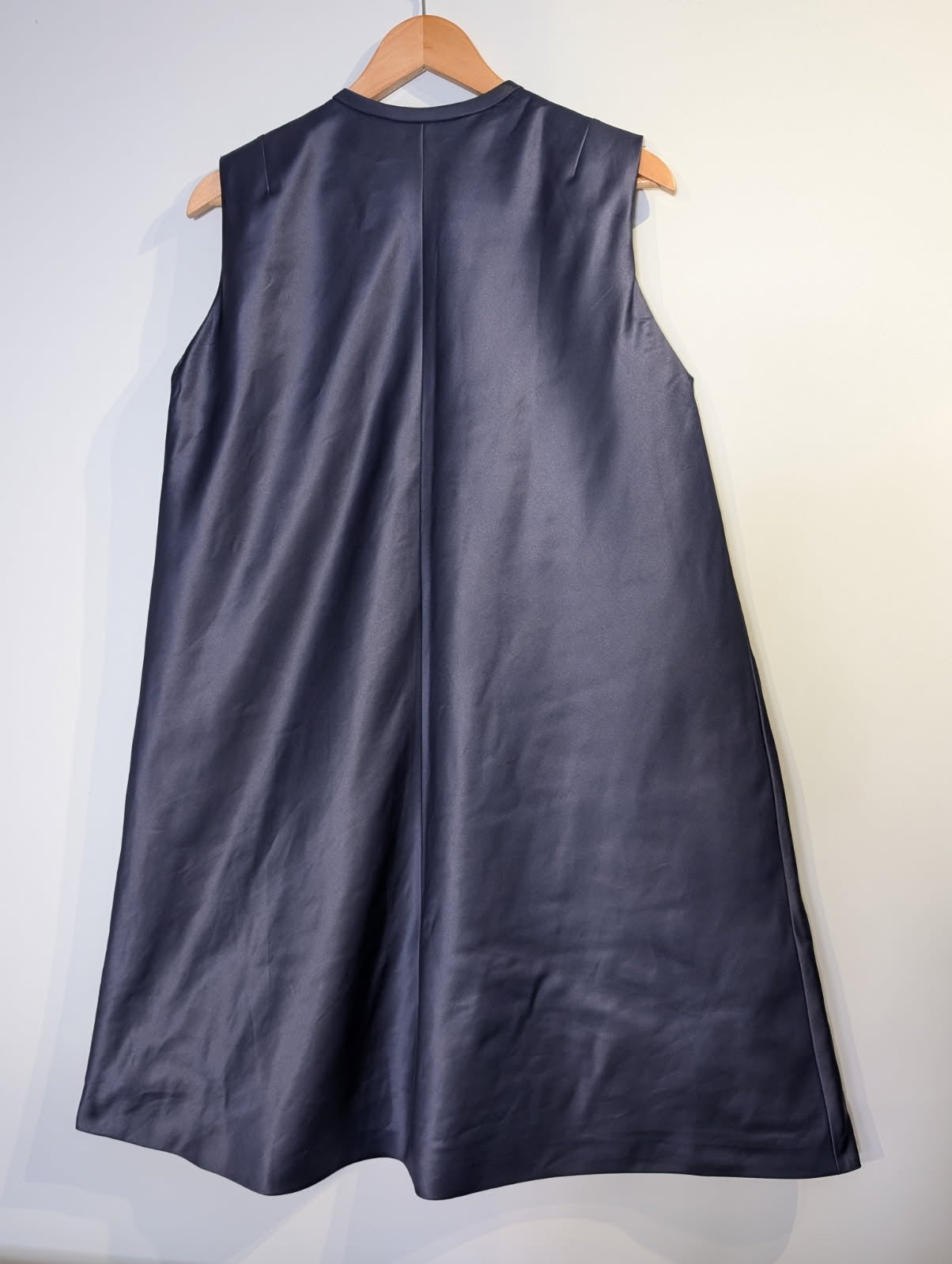 Vintage Sleeveless Button-Front Satin Tunic Vest - Navy Blue - Image 3