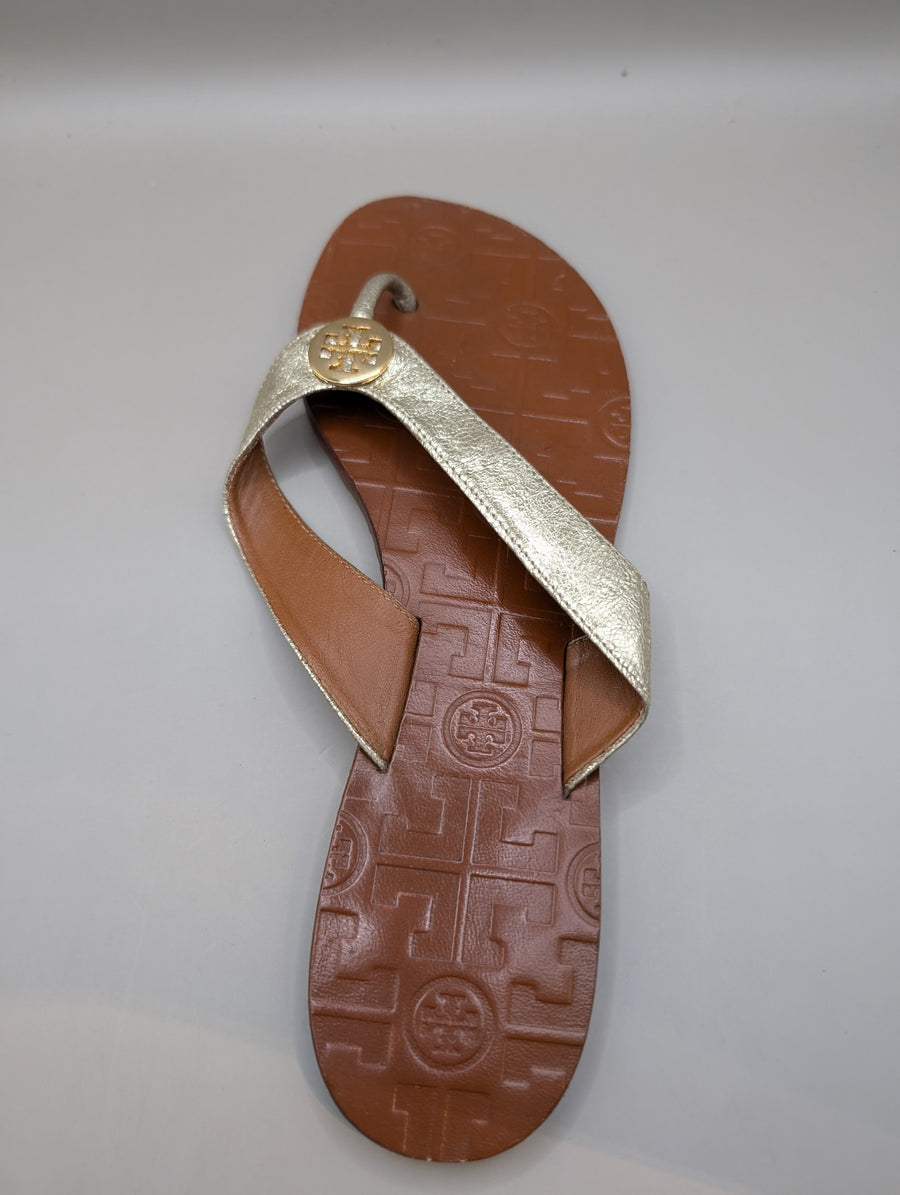 Tory Burch Miller Sandals Gold and Tan Leather US 9M - Image 3