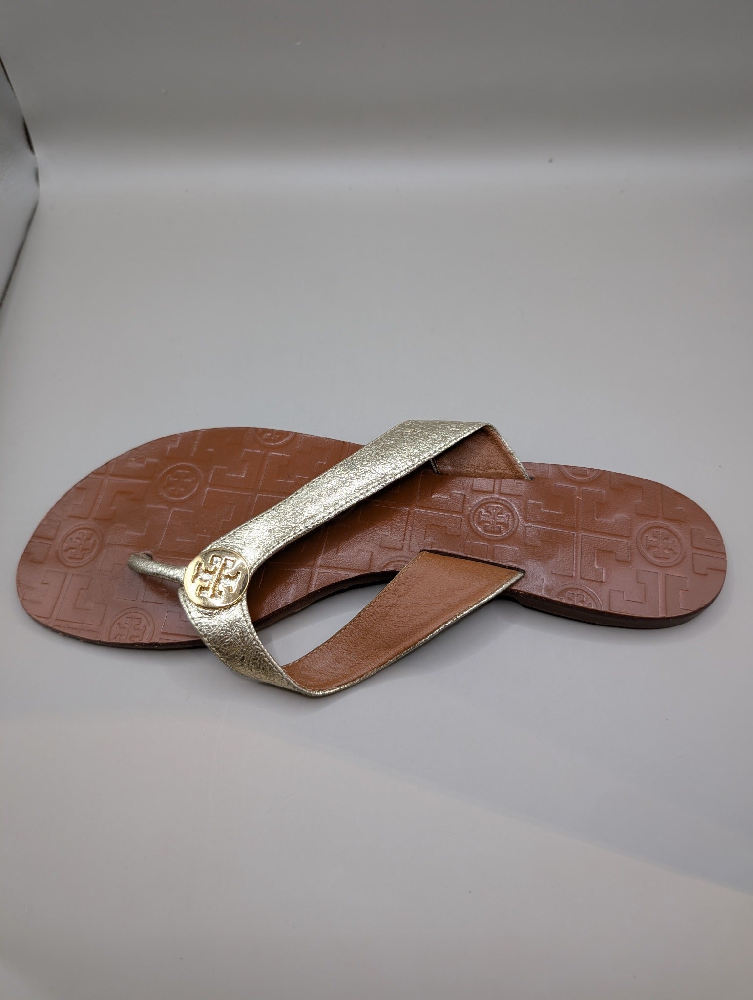 Tory Burch Miller Sandals Gold and Tan Leather US 9M - Image 4
