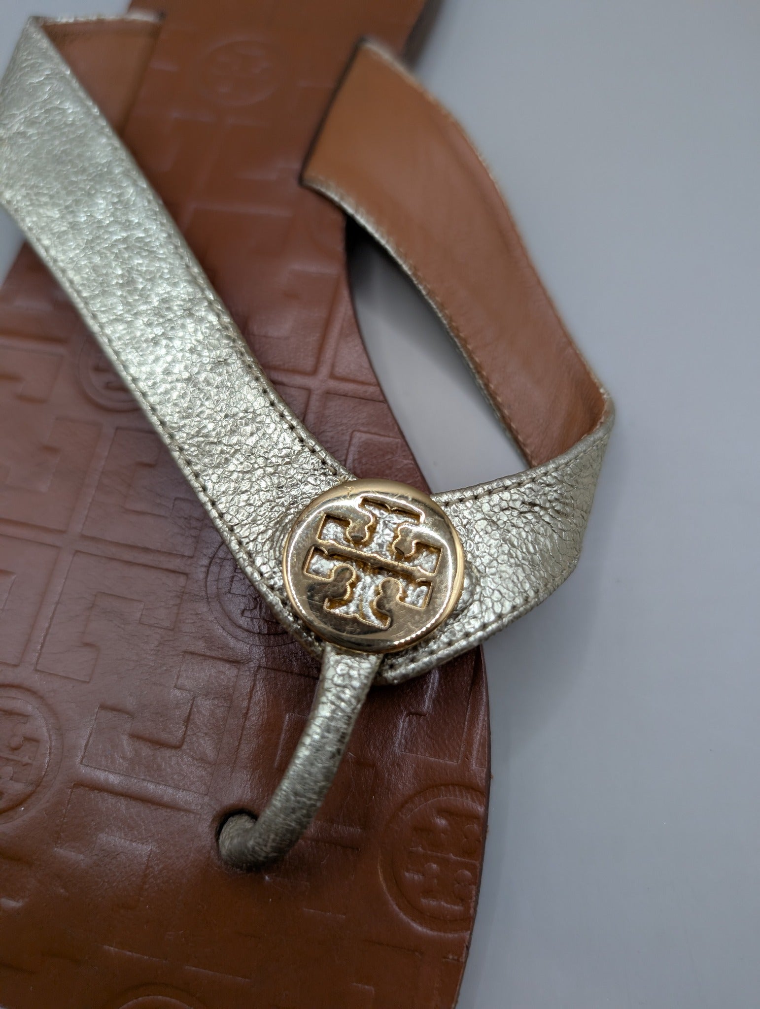 Tory Burch Miller Sandals Gold and Tan Leather US 9M - Image 5