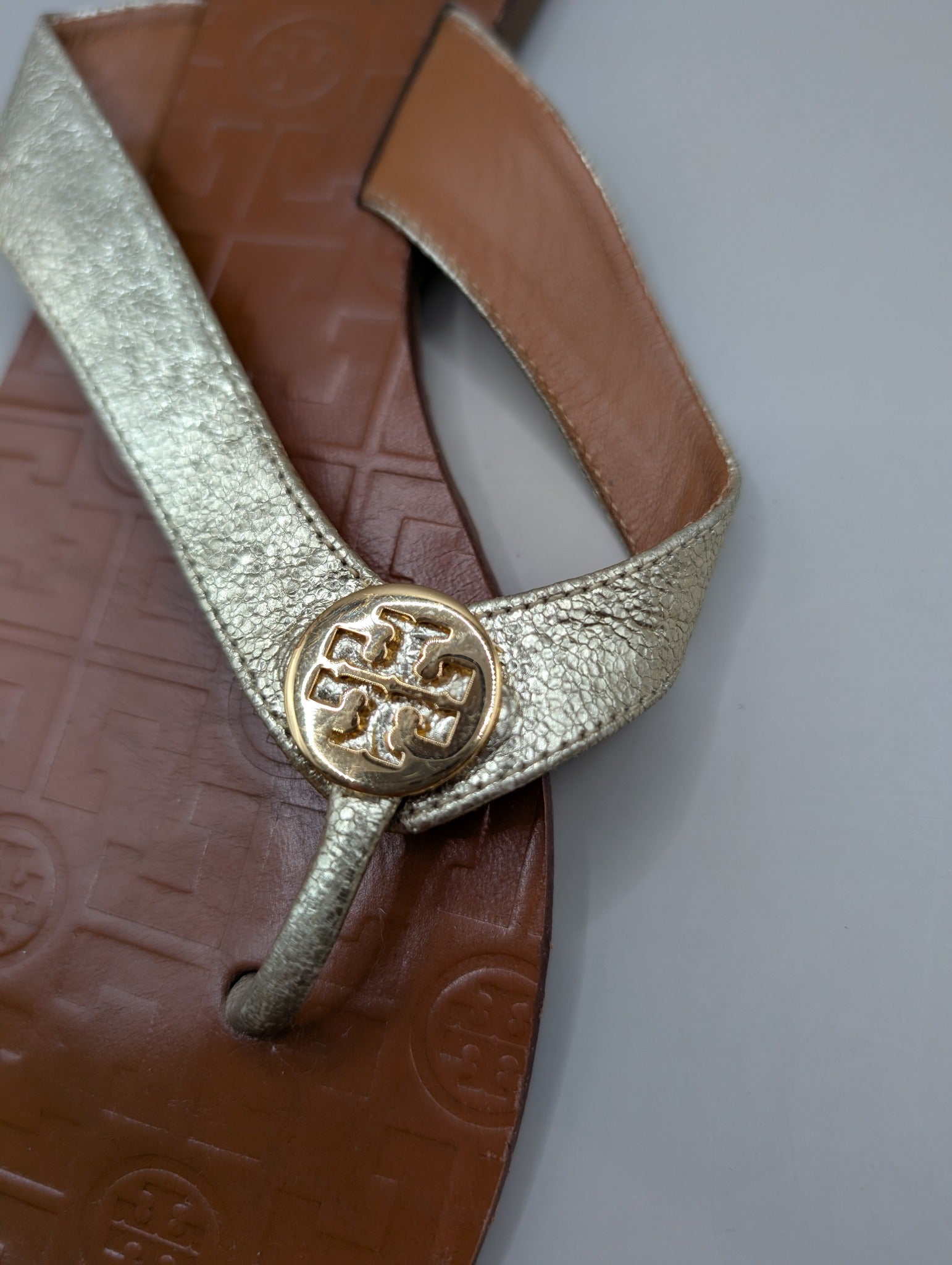Tory Burch Miller Sandals Gold and Tan Leather US 9M - Image 6