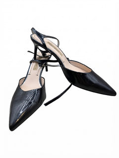 Zara Basic Patent Pointed Toe Slingback Heels Black EU 41 - Image 1